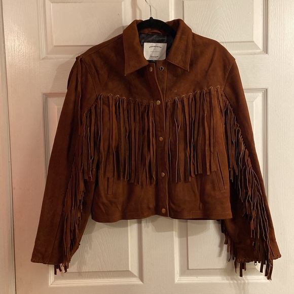 Free People Understated Brown Leather Fringe Mustang Jacket - Picture 3 of 7